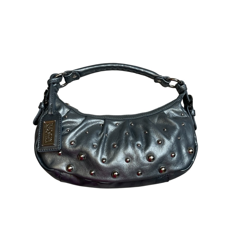 Badgley Mischka Gray Silver Studded Crescent Small Hobo Bag Purse